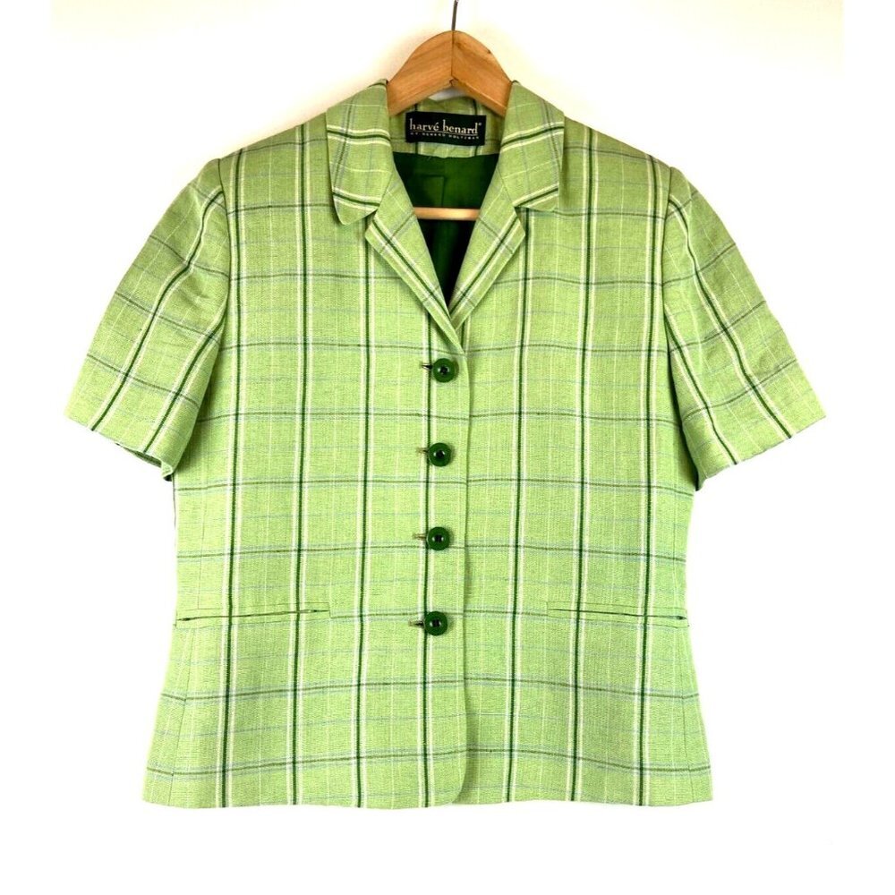 Harvé Benard by Benard Holtzman Women's Short Sleeve Green Plaid Blazer …